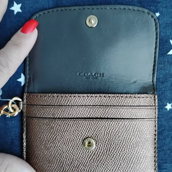 Coach F38671 Bronze Glitter Card Holder - Picture 2 of 5